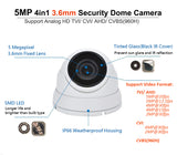5 Megapixel 4in1 TVI/AHD/CVI/CVBS(960H) 3.6mm Lens Security Surveillance Dome Camera DWDR IR Cut OSD menu for Indoor Outdoor CCTV Home Office (White) - 101AVInc.