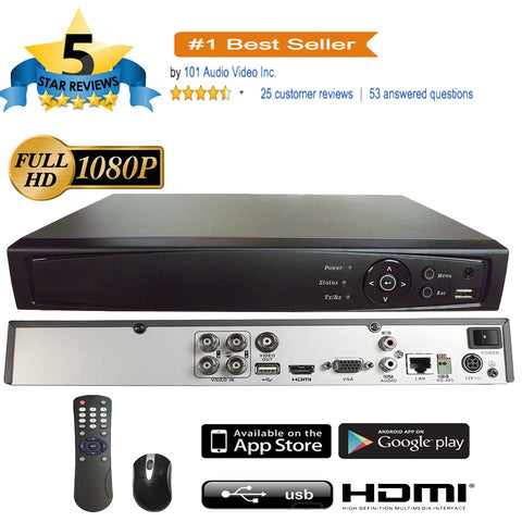 4CH 1080P 5in1 (TVI, AHD, CVI, Analog CVBS) DVR w/ HDMI BNC VGA Output Mobile-APP Motion Real Time Recording - 101AVInc.